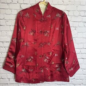 VTG PEONY BRAND Shanghai China Silk Jacket Blazer Asian Kimono Reversible Sz MED